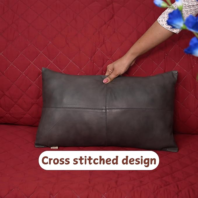 100% Lambskin Leather Pillow Cover - Sofa Cushion Case - Decorative Throw Covers for Living Room & Bedroom, 22x30 Inch - Grey Antique Plain Pack of 1