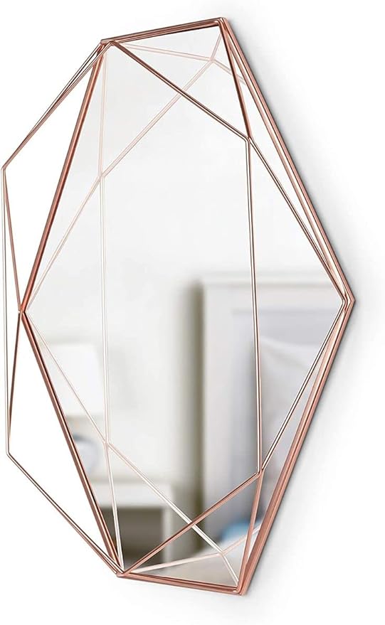 Umbra Prisma Modern Geometric Shaped Oval Mirror Wall Decor for Bedroom, Bathroom, Living, Dining Room, 22.5" Length x 17" Height x 3.75” Width, Copper