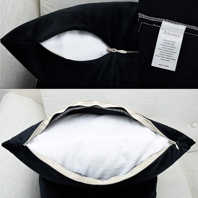 Artaimee Black Velvet Throw Pillow Covers 18x18 Inch, Pack of 2 – Soft Decorative Cushion Cases for Sofa, Couch, Bed & Living Room Décor, Double-Sided Plush Square Pillowcases 45x45 cm