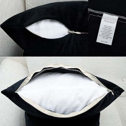 Artaimee Black Velvet Throw Pillow Covers 18x18 Inch, Pack of 2 – Soft Decorative Cushion Cases for Sofa, Couch, Bed & Living Room Décor, Double-Sided Plush Square Pillowcases 45x45 cm