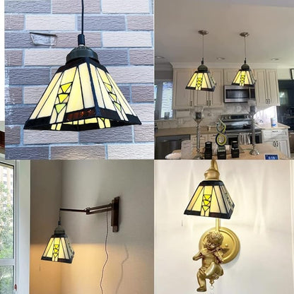 HUIMEIJU Tiffany Square Wall or Pendant Lamp - Geometric Stained Glass Replacement Lampshade