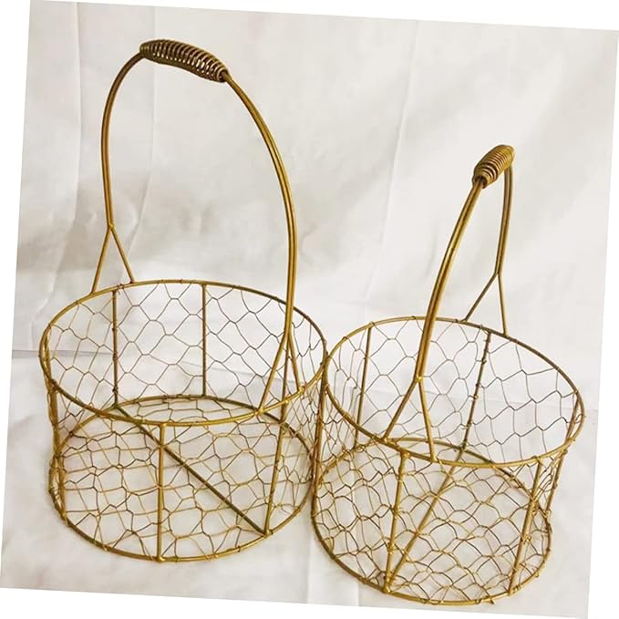 Round Wire Basket with Handle Decorative Storage Basket for Wedding Flower Girl Fruits Crafts Versatile Home Organizer for and Decor