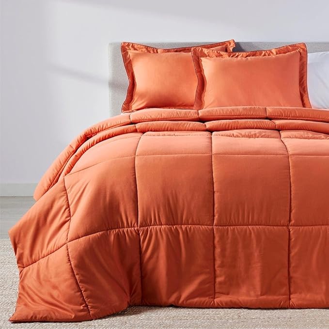PeachSkinSheets Night Sweats: The Original 1500TC Soft Super Queen Oversized Comforter Set Pumpkin Spice