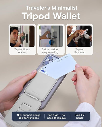MOFT Phone Tripod Wallet for iPhone, Mulit-Angles, Lightweight & Portable Phone Stand, MOVAS Vegan Leather Magnetic Wallet, Strong Magnets, NFC Card Holder, Misty Cove (with Card Slot)