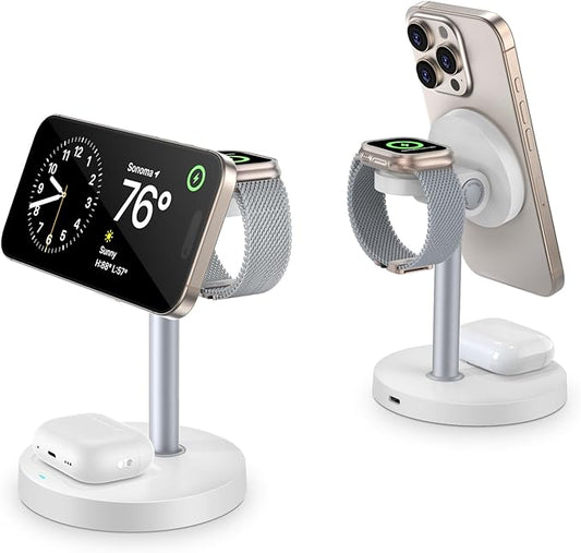 3 in 1 Wireless Charging Station for Apple Devices, 15W Fast Magnetic Charger Nighstand for Bedrooms, iPhone 17 Air 16 15 14 13 12 11 Series, Apple Watch, Airpods, Gifts for Men & Women(No AC Adapter)