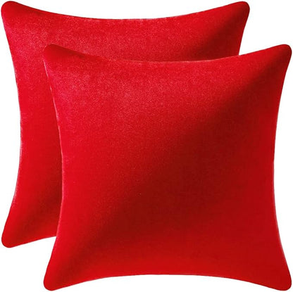 Throw Pillow Covers 20x20 Christmas Red: 2 Pack Cozy Soft Velvet Square Decorative Pillow Cases for Farmhouse Home Decor
