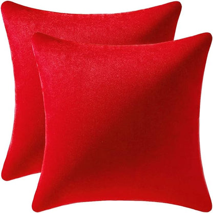 Throw Pillow Covers 18x18 Christmas Red: 2 Pack Cozy Soft Velvet Square Decorative Pillow Cases for Farmhouse Home Decor
