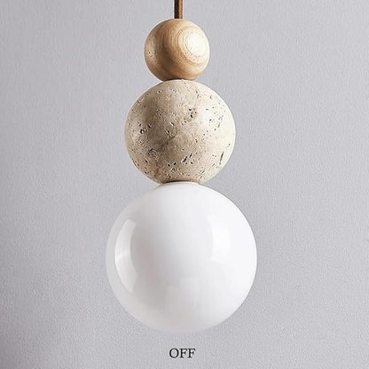 Modern Indoor Pendant Light Natural Stone Spherical Hanging Light Frosted White Glass Suspension Pendant Lamp for Bedside Restaurant Kitchen Island Aisle Bar Club Chandelier (Brown)