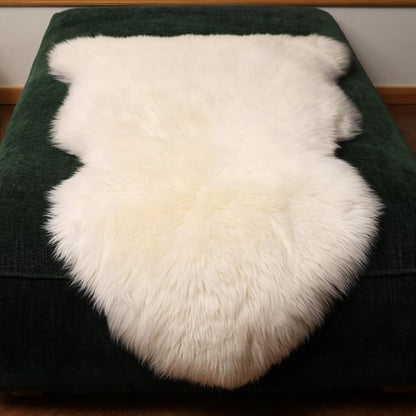 LLB Genuine Sheepskin Area Rug Wool Rug Fur Carpet Fluffy Shaggy Fur Rug for Living Room Kids Bedroom Real Sheepskin Throw Lambskin Rugs Sofa Mat Chair Seat Covers (Ivory White, 2 x 3 ft Sheepskin)
