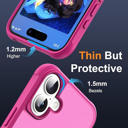 Compatible with iPhone 16 Plus Case with Invisible Magnetic O-Ring Stand Military-Grade Translucent Case for iPhone 16 Plus 6.7" [Compatible with Mag-Safe][Great Grip Feeling], Rose