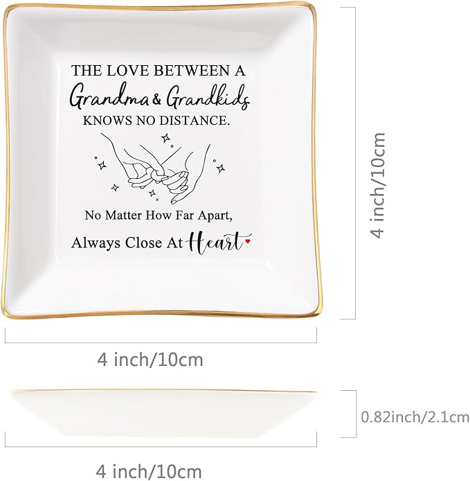 Grandma Gifts from Grandkids, Gifts for Grandma Jewelry Tray Dish - The Love Between A Grandma & Grandkids Knows No Distance, Grandmother Birthday Christmas for Grandma