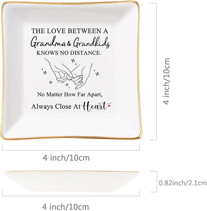 Grandma Gifts from Grandkids, Gifts for Grandma Jewelry Tray Dish - The Love Between A Grandma & Grandkids Knows No Distance, Grandmother Birthday Christmas for Grandma