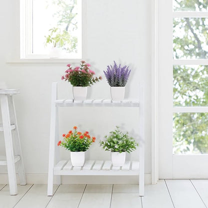 Artificial Potted Flowers 4pcs Fake Small Plant in Pot Mini Faux Plant Door House Office Tabletop Kitchen Colorful Greenery Decor