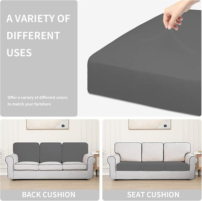 Easy-Going 100% Waterproof Chair Oversized Sofa Seat Cushion Slipcovers Couch Cushion Cover Stretch Furniture Protector for Kids, Pets (3-Piece Oversized Sofa Cushion, Grey)