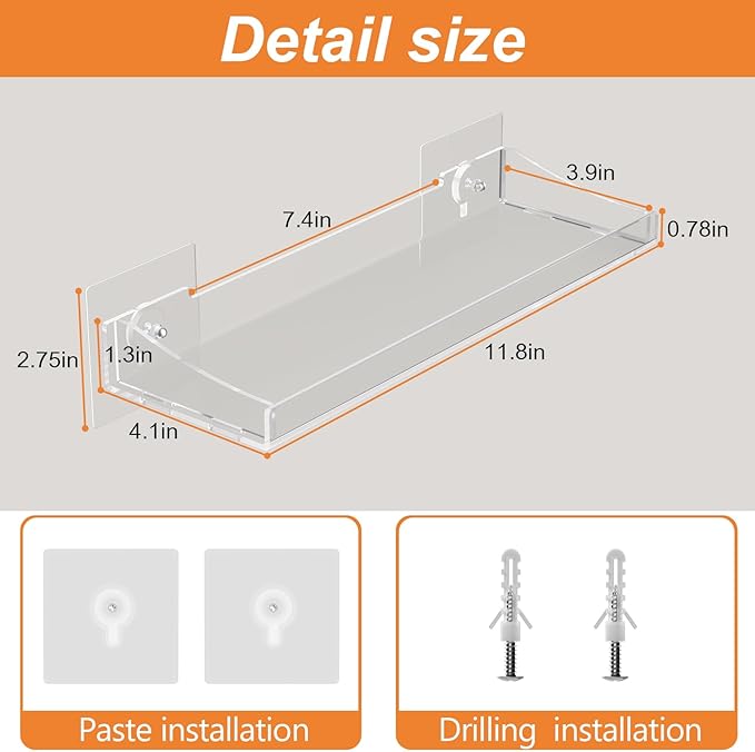 Acrylic Shelves for Bathroom, Clear Floating Shelves for Wall, Wall Organizer Suitable for Bathroom, Bedroom, and Living Room Storage for Make Up,Action Figure,Books -12 Pack