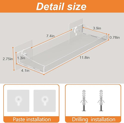 Acrylic Shelves for Bathroom, Clear Floating Shelves for Wall, Wall Organizer Suitable for Bathroom, Bedroom, and Living Room Storage for Make Up,Action Figure,Books -12 Pack