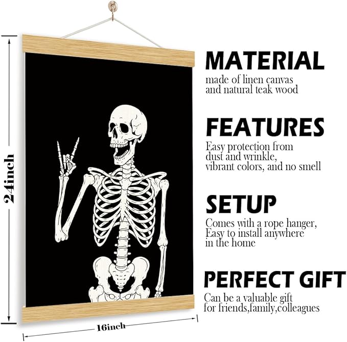 Skull Poster, Funny Gothic Decor, Emo Canvas Posters, Farmhouse Canvas Poster, Halloween Skeleton Skull Wall Art, Aesthetic Wall Decor for Halloween Home Gallery Living Room Bedroom 11.8*15.7