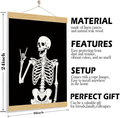 Skull Poster, Funny Gothic Decor, Emo Canvas Posters, Farmhouse Canvas Poster, Halloween Skeleton Skull Wall Art, Aesthetic Wall Decor for Halloween Home Gallery Living Room Bedroom 11.8*15.7