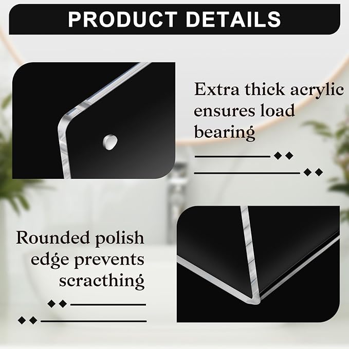 Wenqik Acrylic Floating Shelves for Wall 6 x 6 Inch Display Wall Shelf Clear Hanging Shelves with Adhesive Tape and Screw for Bathroom Bedroom Living Room Office Storage Decoration(12 Packs)