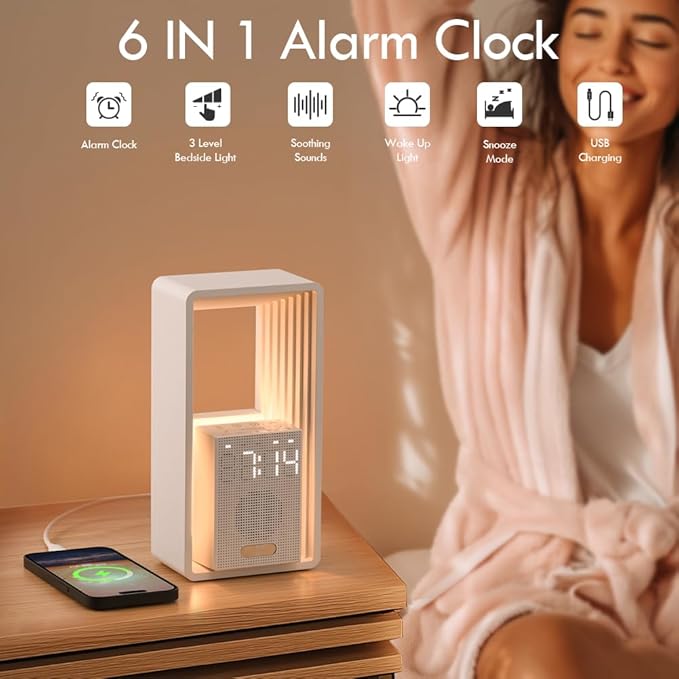 WILIT Digital Alarm Clock Sunrise, White Noise Sound Machine with Nightlight, 9 Sleep Aid Sounds Wake up Light for Heavy Sleepers, Dimmable Display, Snooze, USB Charging Port,Gifts for Women,Men,Teens
