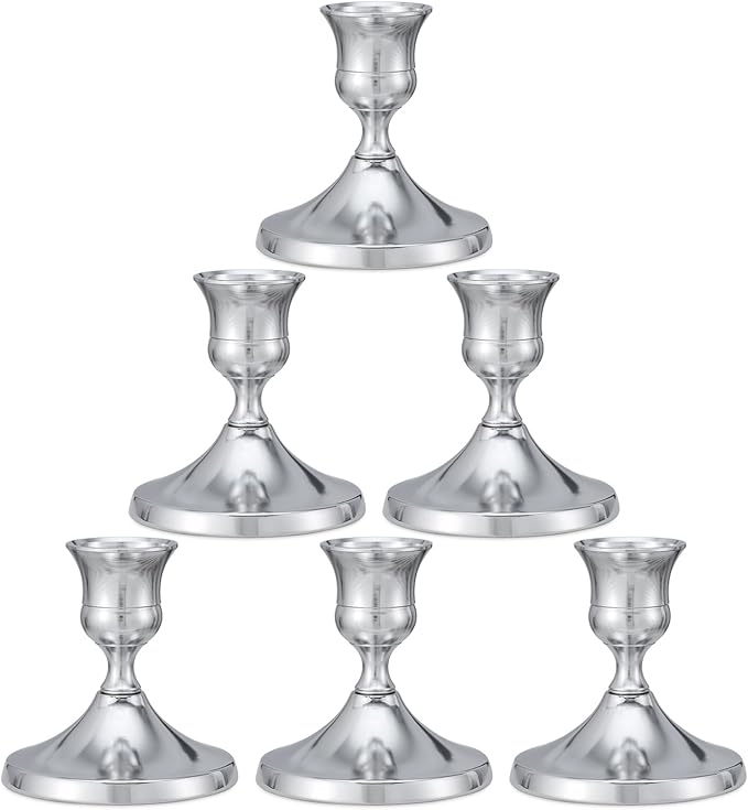 Candlestick Holders Taper Candle Holders, 6PCS Silver Candle Holder Set for Table Centerpiece, Vintage Candle Stand for Table Centerpieces, Home Decor,Weddings,Festival and Parties (6, Silver)