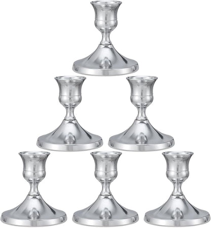 Candlestick Holders Taper Candle Holders, 6PCS Silver Candle Holder Set for Table Centerpiece, Vintage Candle Stand for Table Centerpieces, Home Decor,Weddings,Festival and Parties (6, Silver)