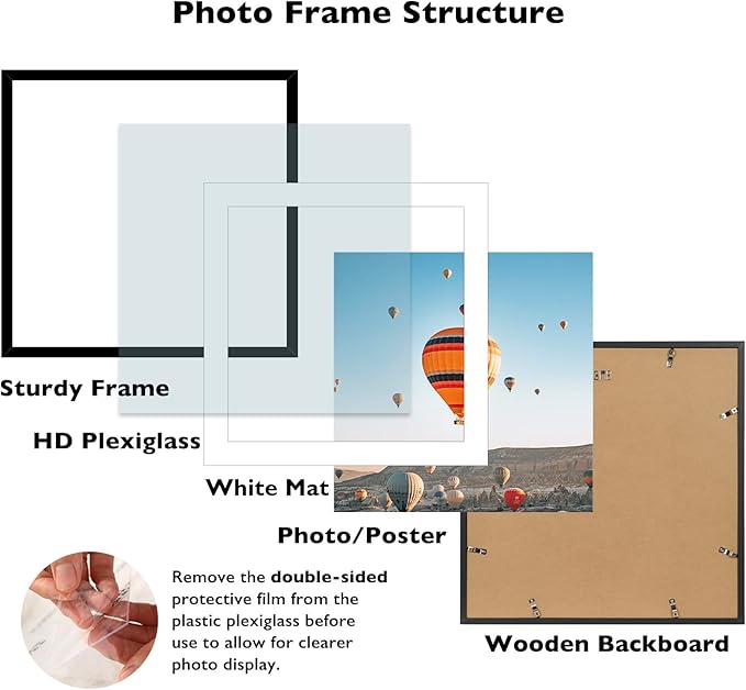 30x30 Picture Frame Set of 2 with 24x24 Mat, Display Photo 24x24 with Mat or 30 x 30 Without Mat, Wall Hanging Large 30x30 Poster Frame with Shatter Resistant Plexiglass, 2 Pack, Black