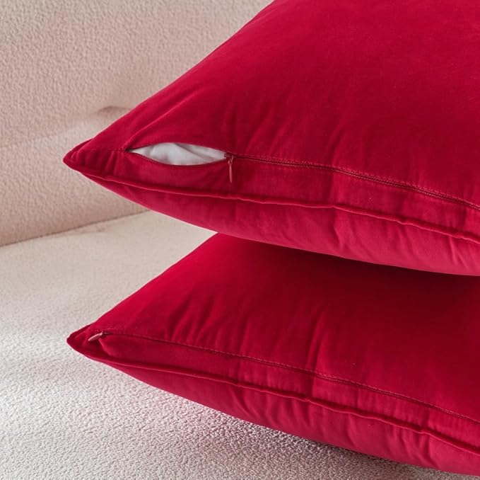 MIULEE Pack of 2 Christmas Red Decorative Velvet Throw Pillow Covers Soft Pillowcase Cozy Soft Square Pillowcases Cushion Covers Cases for Winter Sofa Couch Bedroom Home Decor 18x18 Inch