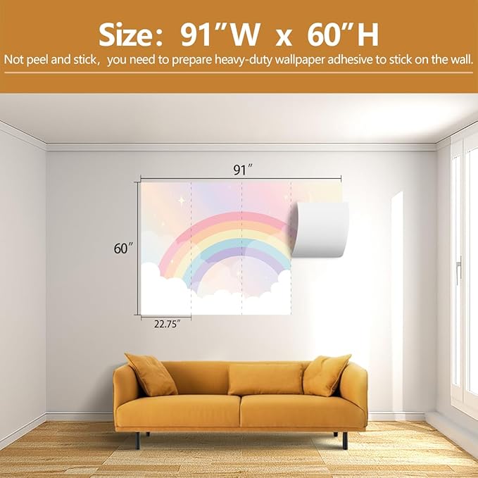 Rainbow Wallpaper for Girls Bedroom Kids Wallpaper Murals for Nursery（Not Peel and Stick）