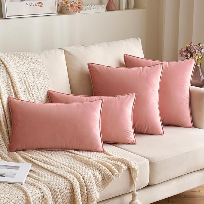 MIULEE Pack of 2 Valentines Day Decorative Velvet Throw Pillow Covers Soft Dark Pink Pillow Covers Soild Square Cushion Case for Sofa Bedroom Car 18x 18 Inch 45x 45cm