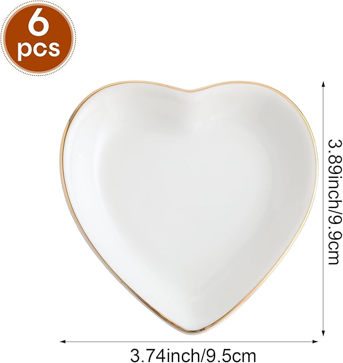 Shappy 6 Pcs White Ceramic Jewelry Tray 4.5 in Ring Holder Trinket Dish for Christmas Friendship Wedding Birthday Gifts(Heart)