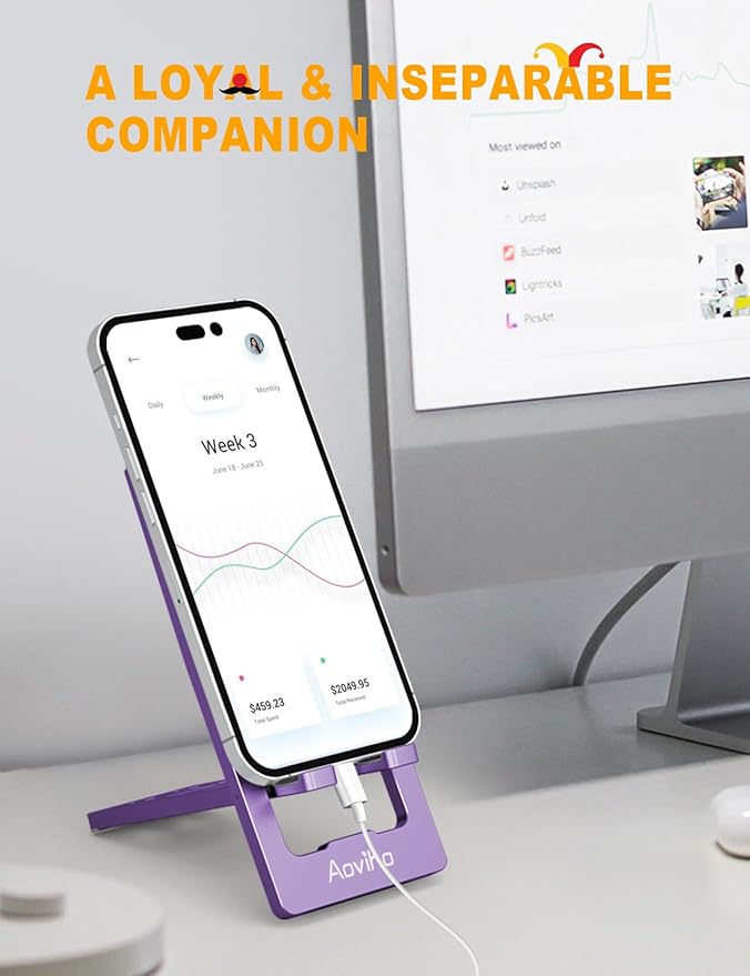 Ultra - Thin Portable Phone Stand: Foldable & Space - Saving, Fits 3.7-7 inch Devices, Purple