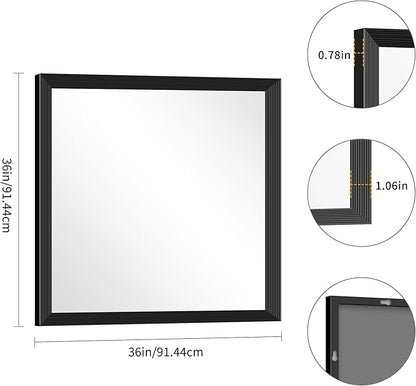 Black Bathroom Mirror 36 x 36 Inch Rectangle Wave Beveled Frame for Wall Bathroom Vanity Mirror for Over Sink, Tempered Glass,for Entryway Hangs, Bathroom Living Room Horizontal or Vertical