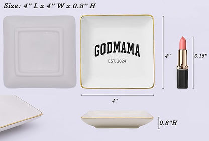 NZY Godmother Appreciated Gift,Godmother 2024 Keepsake-Thank You Present from Godchild,Birthday Thanksgiving Christmas Gifts-Jewelry Tray Trinket Holder Ring Dish