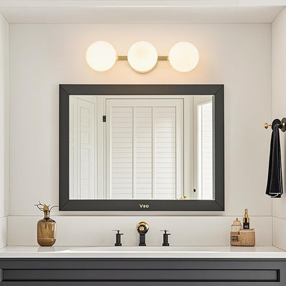 Bathroom Vanity Mirror Light Fixtures: 3 Lights Bath Wall Sconce Lighting - Brass Gold Vanity Lights with Milk Glass Shade - Modern Minimalist Makeup Light Fixture Above Mirror for Hallway E26 Base