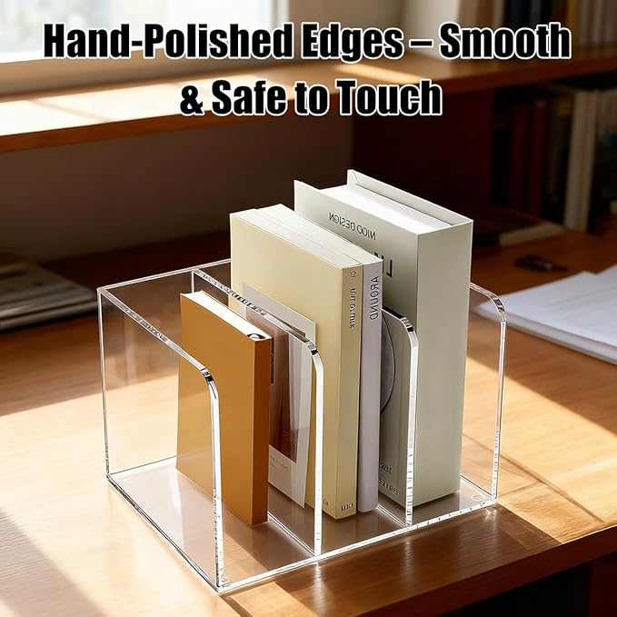 1 Pcs 3-Section Acrylic Magazine File Holder, Desk Organizer Book Rack with 3 Vertical Compartments, Magazine Holders for Book Envelope, Desk Organizer for Home Office