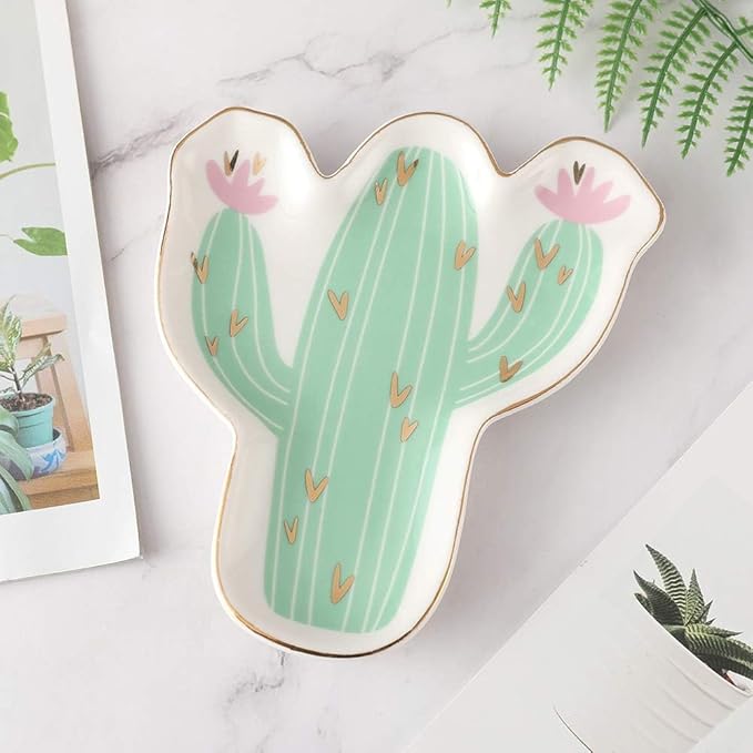 Stephanie Imports Cactus Ceramic Trinket Plate and Decorative Jewelry Dish