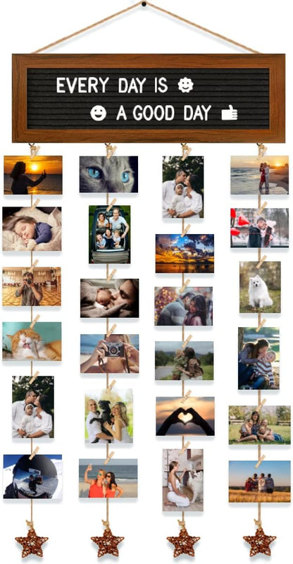 Picture Frames Collage Wall Decor Photo Collage Frame Hanging Photo Display, Felt Letter Board with 340 Letters and 30 Clips, Unique Rustic DIY Photo Frames for Family Best Friends