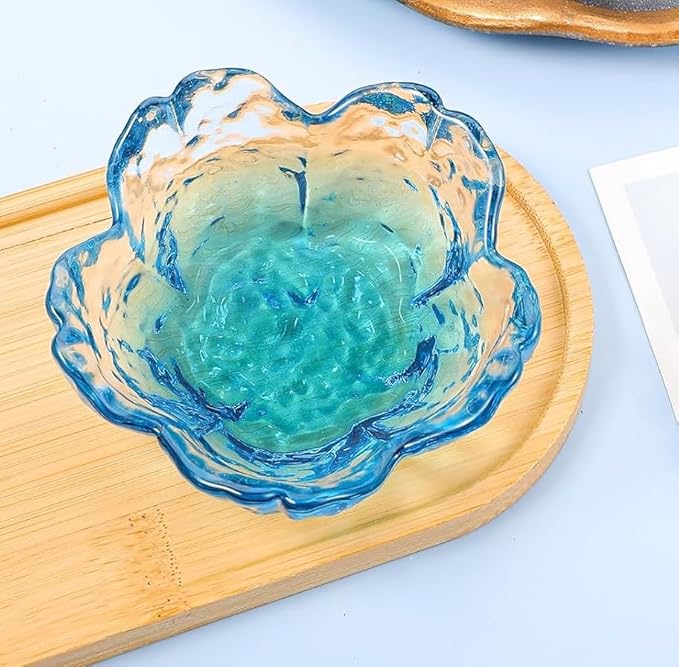 Small Blue Key Bowl Flower Glass Jewelry Dish Aesthetic Trinket Tray Engagement Wedding Ring Holder Plate Room Decor Dish Organizing Necklace Earrings