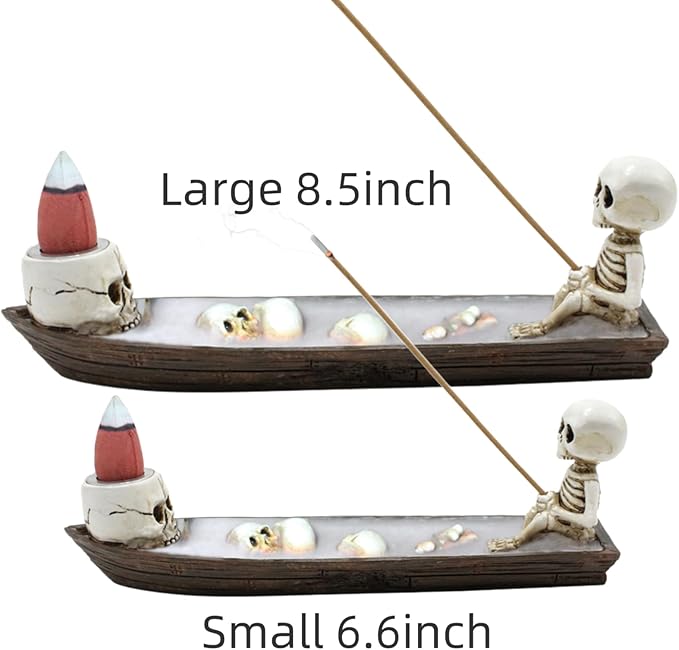 2 Pack Halloween Incense Burner,backflow Incense Burner,Skull Incense Holder,Hand-Carved Decorations,Cool Room Decorations, Awesome and Ideal Gifts, Brown (8.5inch)