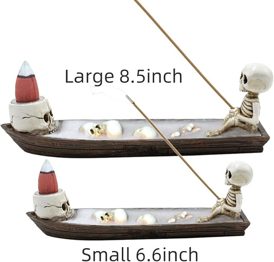 2 Pack Halloween Incense Burner,backflow Incense Burner,Skull Incense Holder,Hand-Carved Decorations,Cool Room Decorations, Awesome and Ideal Gifts, Brown (8.5inch)
