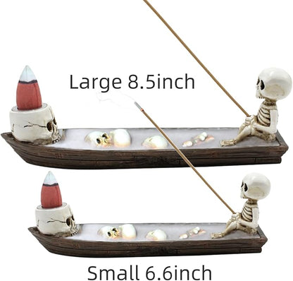 Halloween Incense Burner, backflow Incense Burner,Skeleton Ship Incense Holder,Hand-Carved Decorations,Cool Room Decorations, Awesome and Ideal Gifts, Brown (1pack, 8.5inch)