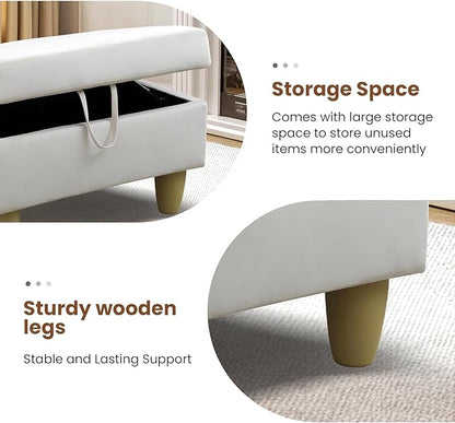 Simple Deluxe Ottoman with Storage, 28.5''Upholstered Foot Rest Stool for Living Room, Bedroom, Entryway, Multi-Functional Storage Ottoman Bench with Hinged Lid, White