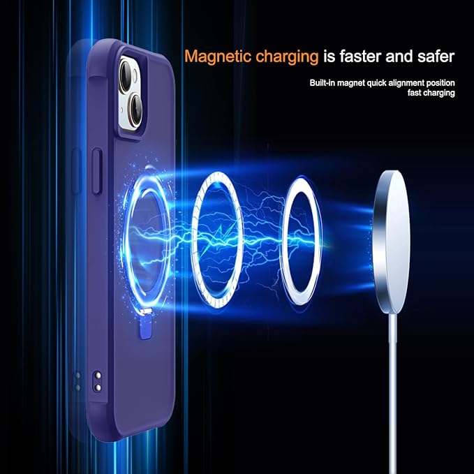Compatible with iPhone 15 Plus Case with Invisible Magnetic O-Ring Stand Military-Grade Translucent Case for iPhone 15 Plus 6.7" [Compatible with Mag-Safe][Great Grip Feeling], Navy
