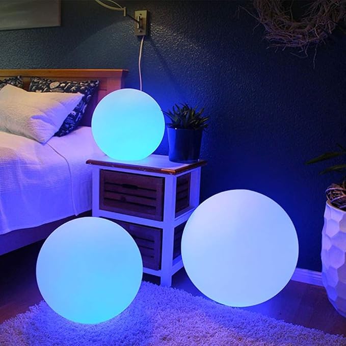Modern Home Color-Changing LED Glow Ball - 16-Color Remote-Controlled Light Sphere w/Power Cord – Indoor/Outdoor Ambient Mood Lighting, Waterproof, Plug-in (12")