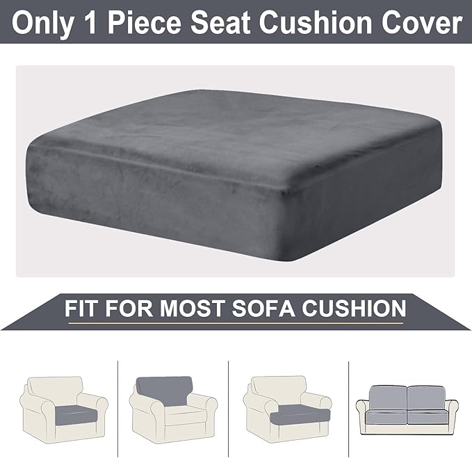 NAISI Couch Cushion Covers 1 Piece Velvet Stretch Sofa Seat Covers or Backrest Covers Soft Individual Couch Covers for Sectional Sofa(1 PC for Seat Cushion or Backrest,Dark Grey)