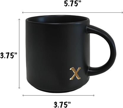 COLLECTIVE HOME - Black Monogram Ceramic Mugs, 15 oz Golden Initial Coffee Cups, Elegant Alphabet Tea Mugs, Personalized Halloween Mug with Gift Box, Perfect for Office and Home Décor (x)