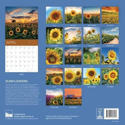Sunflowers Wall Calendar 2026 | Sunflower Field Calendar | 12" x 24" Open | Giftable Flowers Calendar 2026 | Thick & Sturdy Paper | Pacific Waters Press (Sunflowers)
