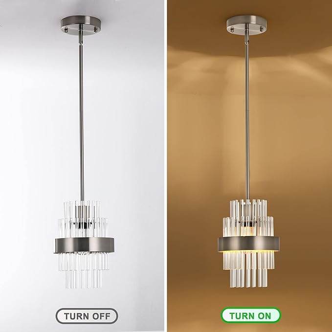 Pendant Light Fixtures, 7inch Modern Glass Pendant Lighting, Brushed Nickel Kitchen Island Pendant Lights, Height Adjustable Pendant Lighting (Brushed Nickel, 1 Pack)