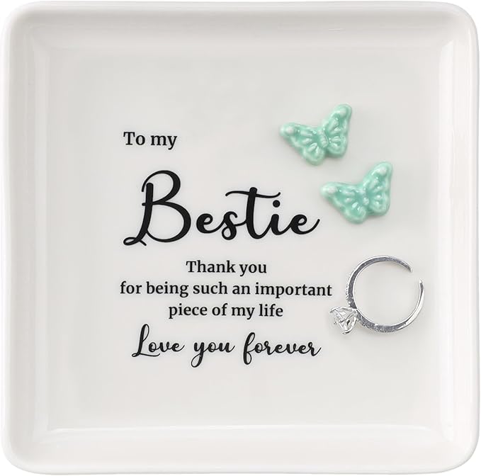 HOME SMILE Best Friend Birthday Christmas Gifts for Women-Butterfly Ring Dish-Bestie,BFF,Work Bestie,Bsf,Soul Sister-Friend Gift for Galentines Day Present-Thank You for Being Such An Important Piece